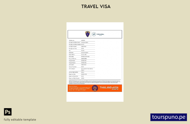 Plantilla de visa electrónica para Tailandia lista para imprimir